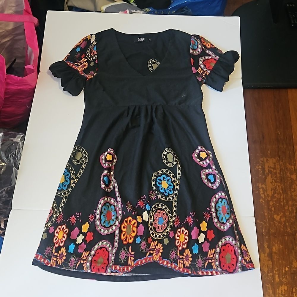 DILY FOR YOU WOMAN DRESS BLACK FLORAL S